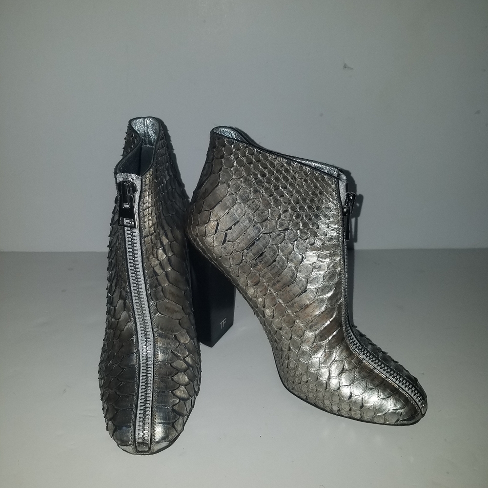Tom Ford Silver Metallic Python Skin Ankle Boots - image 5